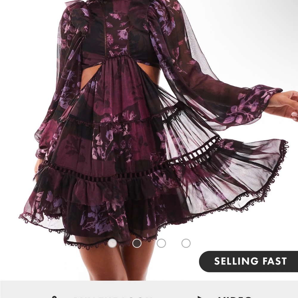 ASOS Dark Purple Floral Long Sleeve Dress